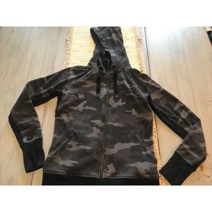 Athleta Triumph Black Gray Camo Zip Up Hoodie Sweatshirt Sz M
